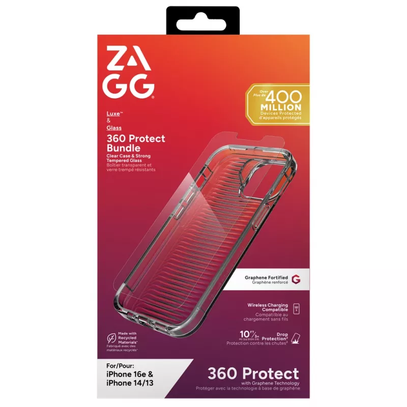 ZAGG 700518204 Luxe + Glass 360 pack (tapa trasera + cristal) para Apple iPhone 16e/14/13, transparente