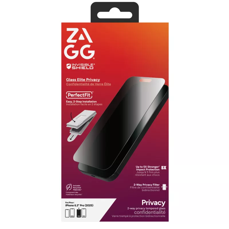 Protector de pantalla InvisibleShield Glass Elite Privacy para Apple iPhone 17 Pro
