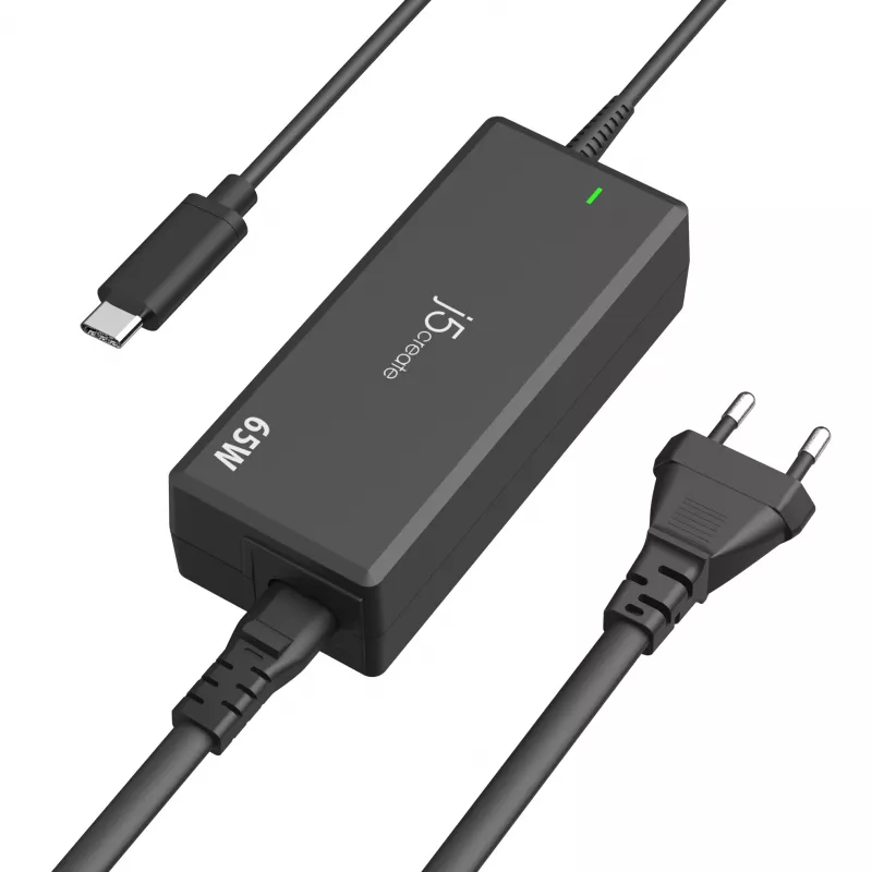 Adaptador de alimentación USB-C PD j5create JUP1265 — 65W, interior, negro, plástico, 118×32×50 mm (UE)