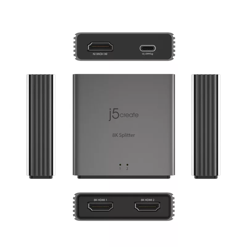 Splitter HDMI™ 2.1 de 2 vías j5create JDSH812 8K, HDMI, 2x HDMI, 7680 x 4320 píxeles, gris, aluminio, 8K Ultra HD