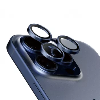 Protector de lente de cámara PanzerGlass Hoops iPhone 15 Pro 15 Pro Max azul titanio resistente a arañazos y golpes