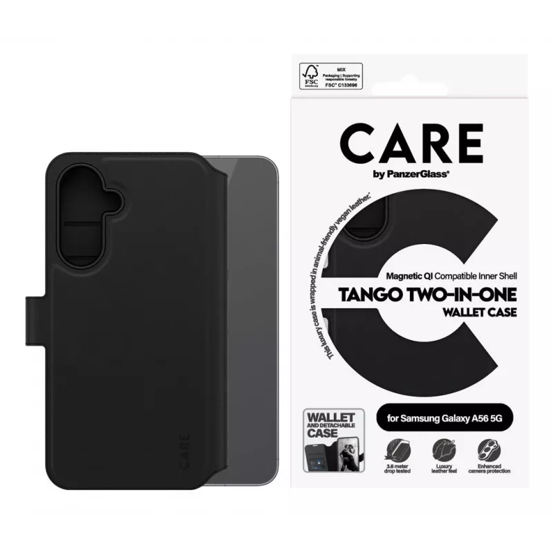 PanzerGlass CARE Feature Case Tango Two-in-One Wallet funda para Samsung Galaxy A56 5G, negra