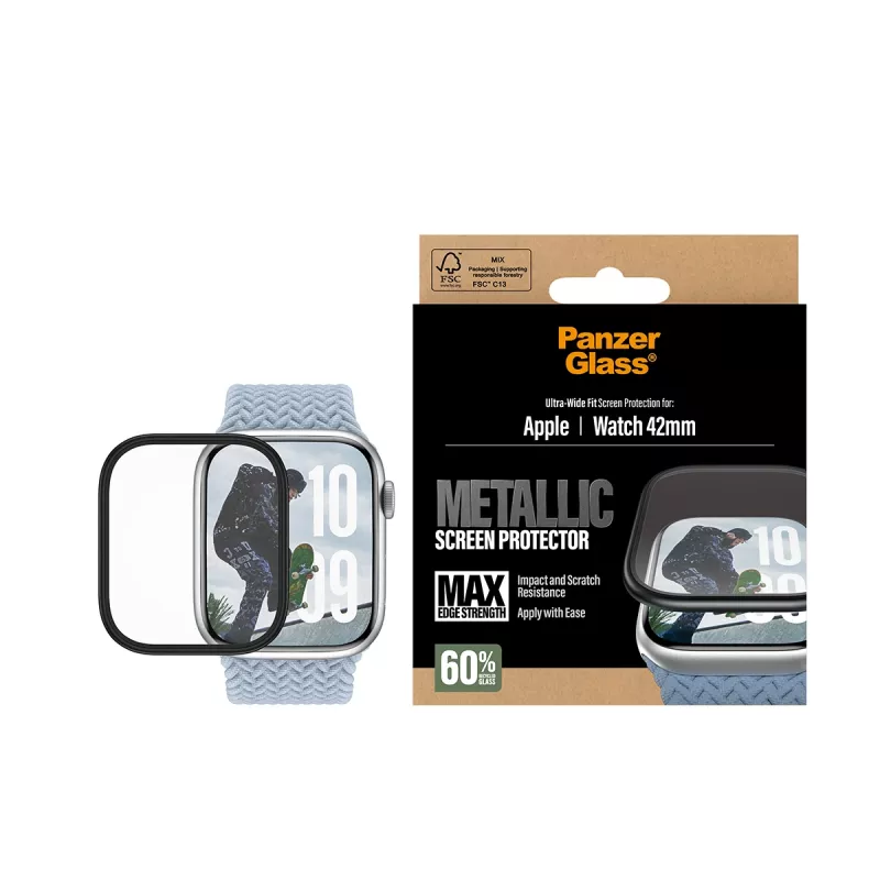 Protector de pantalla PanzerGlass marco metálico negro para Apple Watch (modelo PG38147)