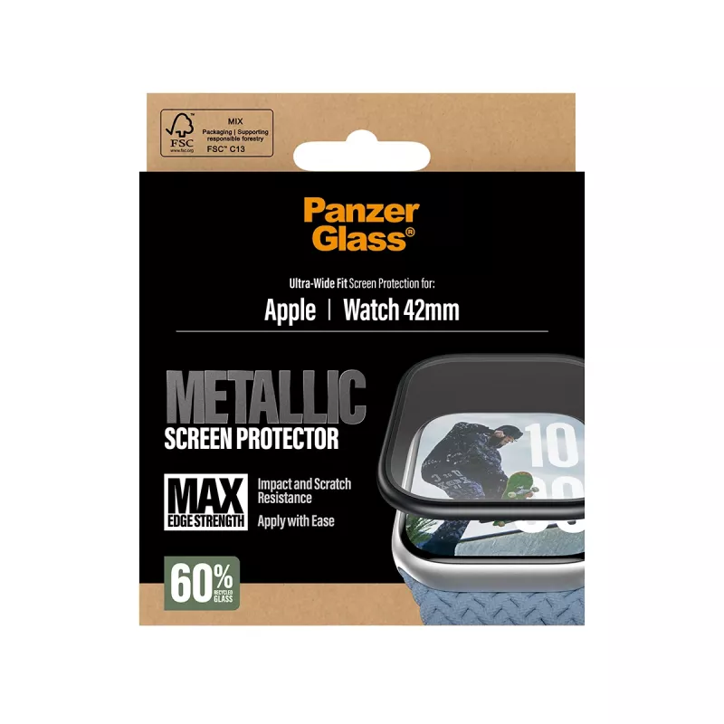 Protector de pantalla PanzerGlass marco metálico negro para Apple Watch (modelo PG38147)