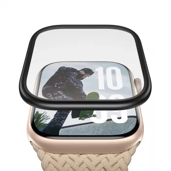 Protector de pantalla PanzerGlass con marco metálico negro para Apple Watch, modelo PG56329