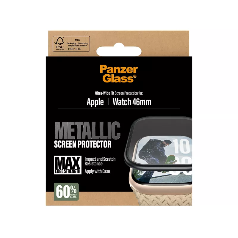 Protector de pantalla PanzerGlass con marco metálico negro para Apple Watch, modelo PG56329