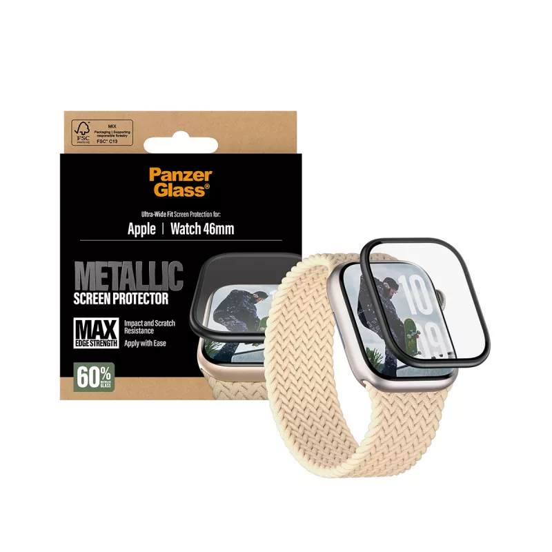 Protector de pantalla PanzerGlass con marco metálico negro para Apple Watch, modelo PG56329