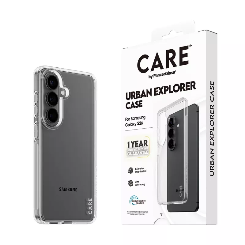 Funda protectora PanzerGlass CARE™ Urban Explorer transparente para Samsung Galaxy S26