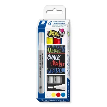 Rotulador de tiza Staedtler Lumocolor punta redonda azul rojo blanco amarillo 4 uds.