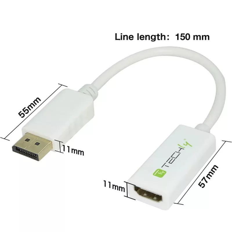 Adaptador Techly DisplayPort 1.2 macho / HDMI hembra 15 cm Blanco IADAP DP-HDMIF2