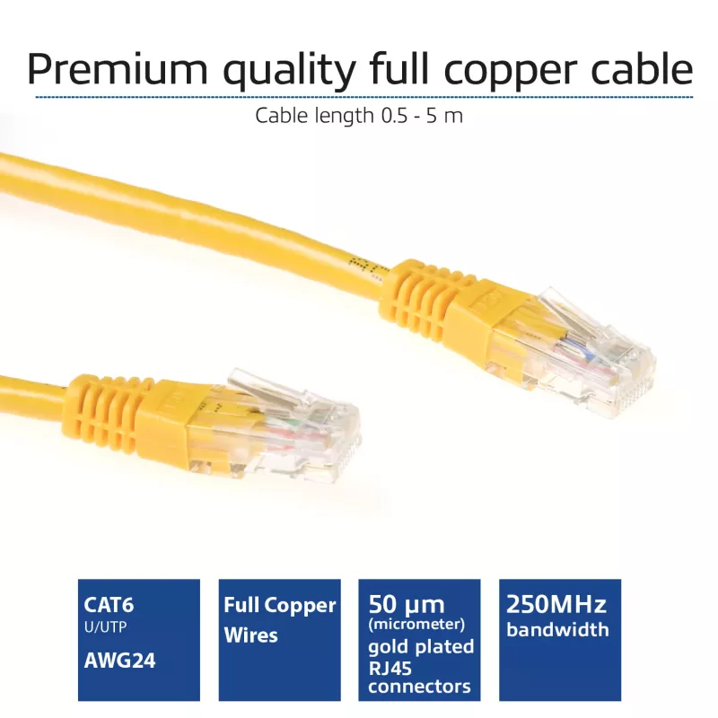 ACT cable de red U/UTP CAT6 amarillo 0,5 metros con conectores RJ45