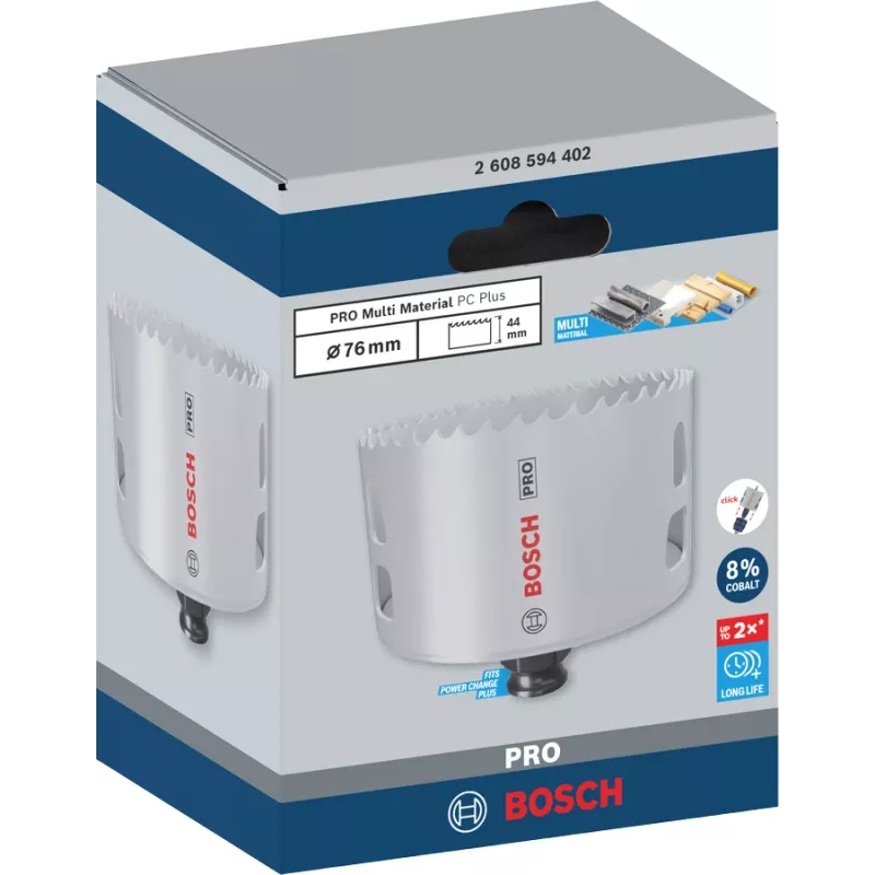 Sierra de corona Bosch PRO Multi Material PC Plus 44/76 mm broca individual