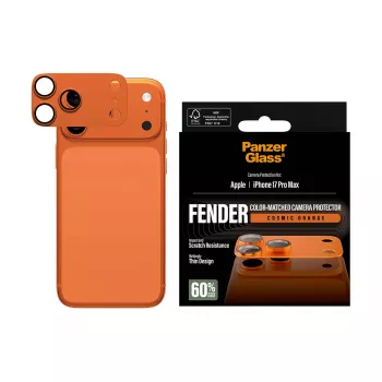 Protector de cámara PanzerGlass Fender para iPhone 17 Pro Max, silicona, Cosmic Orange, resistente a arañazos y golpes