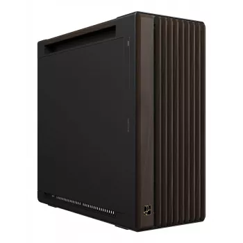 Caja de PC ASUS ProArt PA602 Wood Edition Midi Tower — negra y madera, compatible con ATX/EATX, 2x200 mm frontal, 1x140 mm trasero