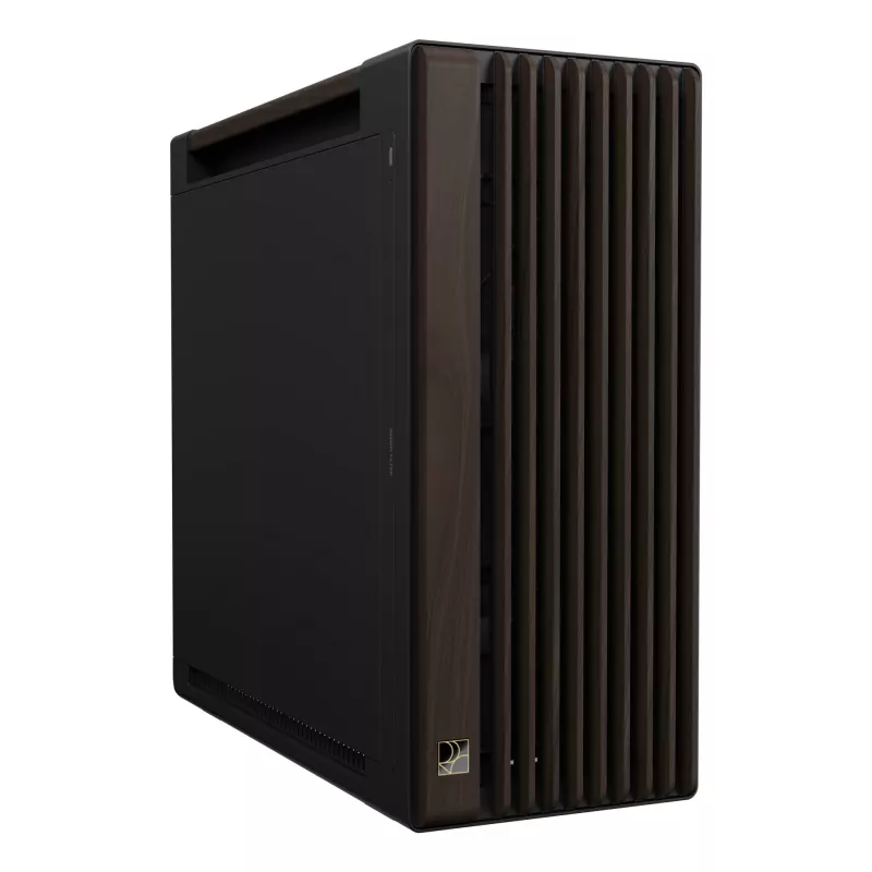 Caja de PC ASUS ProArt PA602 Wood Edition Midi Tower — negra y madera, compatible con ATX/EATX, 2x200 mm frontal, 1x140 mm trasero