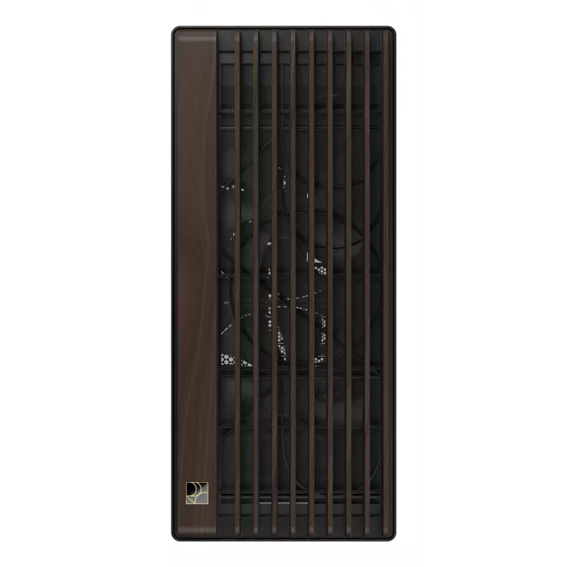Caja de PC ASUS ProArt PA602 Wood Edition Midi Tower — negra y madera, compatible con ATX/EATX, 2x200 mm frontal, 1x140 mm trasero