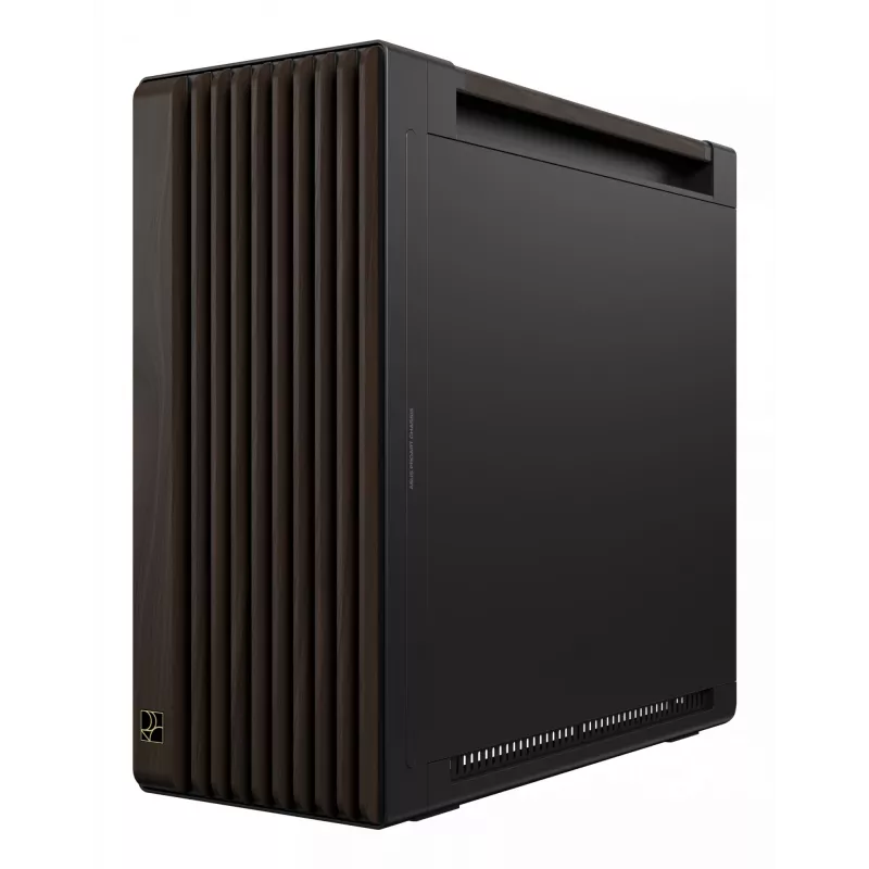 Caja de PC ASUS ProArt PA602 Wood Edition Midi Tower — negra y madera, compatible con ATX/EATX, 2x200 mm frontal, 1x140 mm trasero