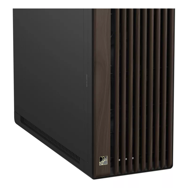Caja de PC ASUS ProArt PA602 Wood Edition Midi Tower — negra y madera, compatible con ATX/EATX, 2x200 mm frontal, 1x140 mm trasero