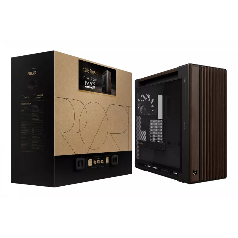 ASUS ProArt PA602 Wood Edition Modern negra - panel de cristal templado Midi Tower negra, madera