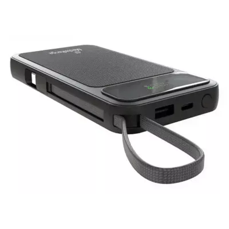 Batería externa MediaRange MRMA753 10.000 mAh LiPo con cables integrados, pantalla LCD, USB-C PD y Quick Charge, negra