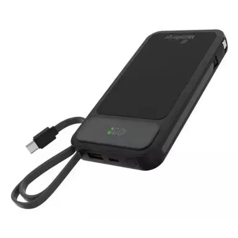Batería externa MediaRange MRMA753 10.000 mAh LiPo con cables integrados, pantalla LCD, USB-C PD y Quick Charge, negra