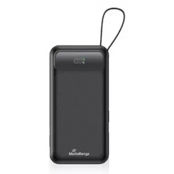 Batería externa MediaRange MRMA753 10.000 mAh LiPo con cables integrados, pantalla LCD, USB-C PD y Quick Charge, negra