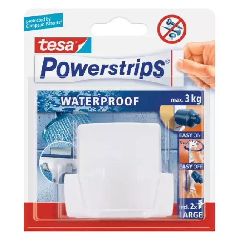 Tesa Powerstrips Gancho doble impermeable Wave, blanco
