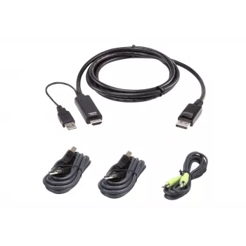 Kit de cables KVM ATEN 1,8 m USB Universal Secure KVM – 1,8 m, teclado/ratón USB, consola DisplayPort, negro