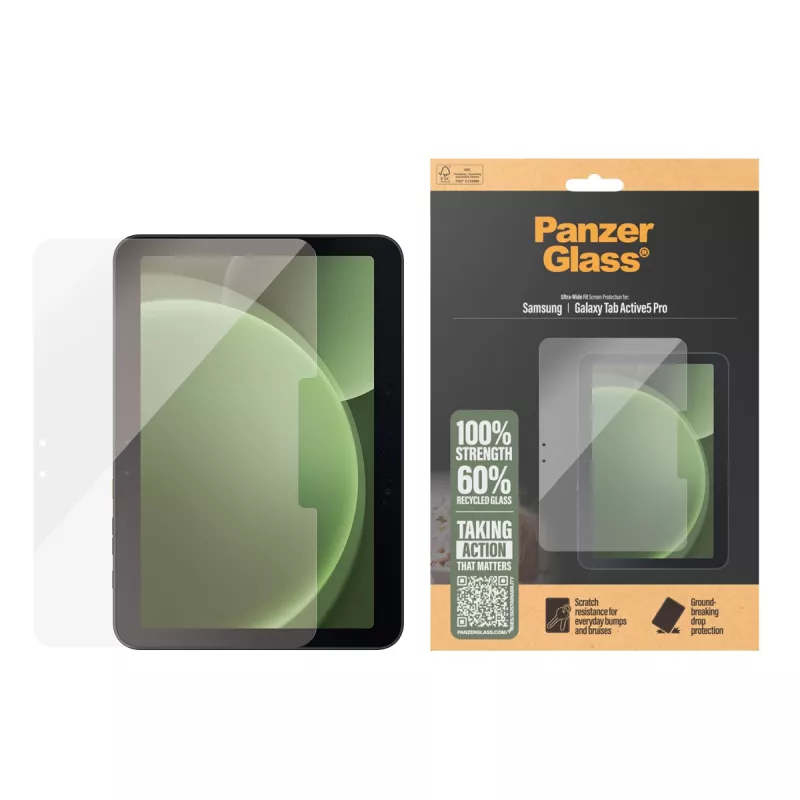 Protector de pantalla PanzerGlass para Samsung Galaxy Tab Active5 Pro — Ultra-Wide Fit, cristal templado/PET, transparente