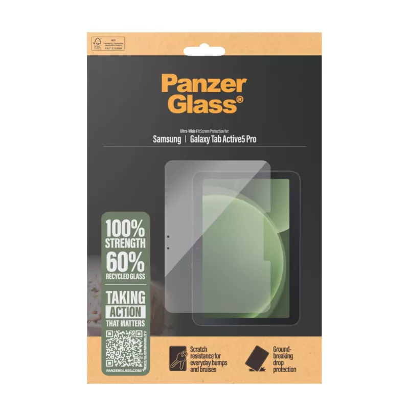Protector de pantalla PanzerGlass para Samsung Galaxy Tab Active5 Pro — Ultra-Wide Fit, cristal templado/PET, transparente