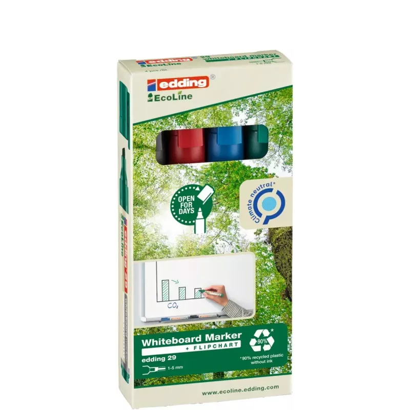 Rotulador Edding EcoLine 29 4 unidades punta de cuña negro azul verde rojo