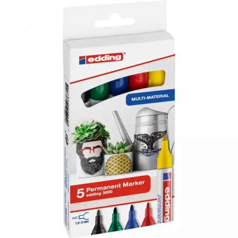 Rotulador permanente Edding 3000 punta redonda colores surtidos 5 unidades