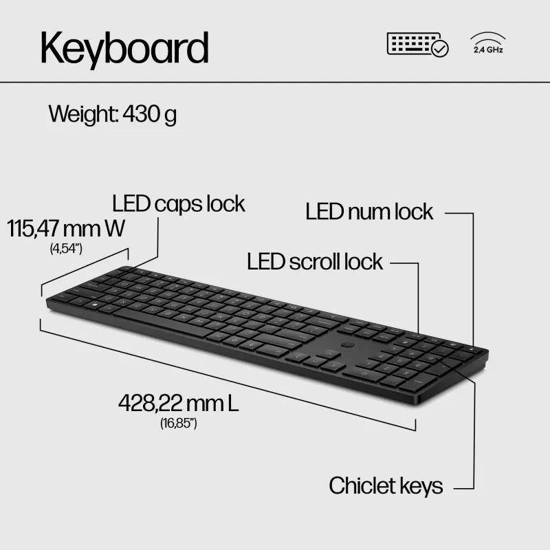 HP 650 Teclado y ratón inalámbricos combo membrana tamaño completo blanco