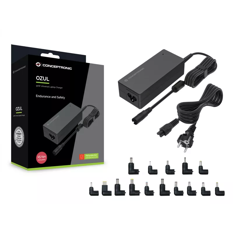 Conceptronic OZUL08B15 Cargador universal para portátil 90W, 15 puntas de carga incl.
