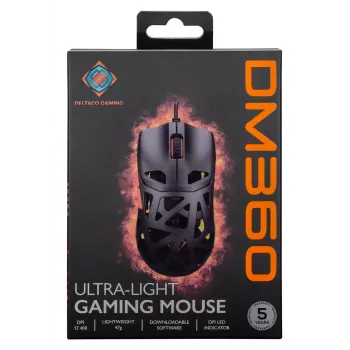 Ratón gaming DELTACO DM360 ultraligero 47 g, 12.400 DPI, sensor 3327