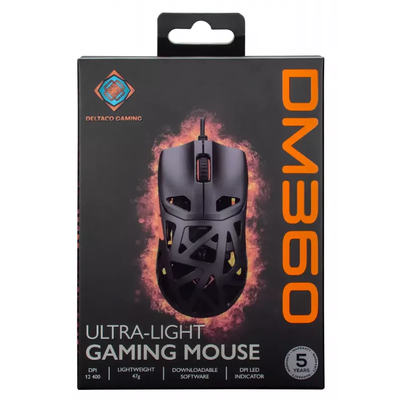 Ratón gaming DELTACO DM360 ultraligero 47 g, 12.400 DPI, sensor 3327