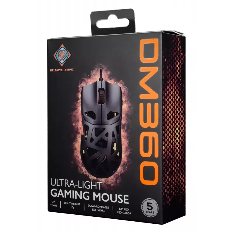 Ratón gaming DELTACO DM360 ultraligero 47 g, 12.400 DPI, sensor 3327