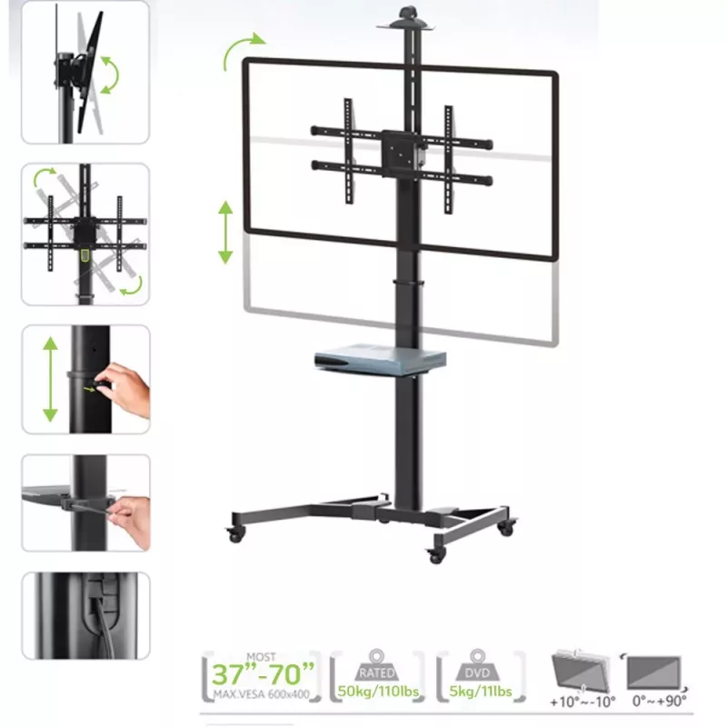 Techly ICA-TR46 Soporte/carrito multimedia negro pantalla plana