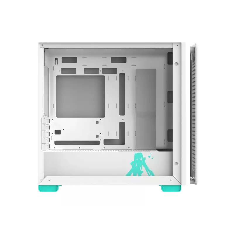 Caja para PC ASUS A23 Hatsune Miku Edition — micro-ATX / Mini-ITX, compatible con ventiladores de 120/140 mm, unidades de 2,5 y 3,5 pulgadas, turquesa/blanco