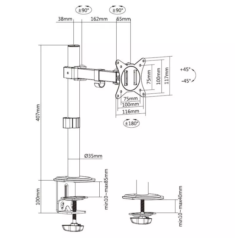 Soporte de mesa articulado para monitor Equip 17 inch-32 inch
