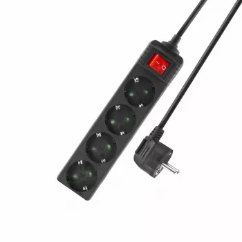 Regleta de enchufes ACT con interruptor iluminado, 4 tomas, 2 m, negra