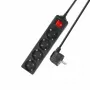 Regleta de enchufes ACT con interruptor iluminado, 4 tomas, 2 m, negra