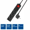 Regleta de enchufes ACT con interruptor iluminado, 4 tomas, 2 m, negra