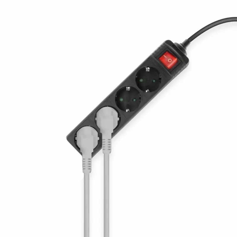 Regleta de enchufes ACT con interruptor iluminado, 4 tomas, 2 m, negra