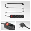 Regleta de enchufes ACT con interruptor iluminado, 4 tomas, 2 m, negra