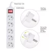Regleta de enchufes ACT con interruptor iluminado y enchufe plano, 5 tomas, 1,5 m, blanca