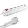 Regleta de enchufes ACT con interruptor iluminado y enchufe plano, 5 tomas, 1,5 m, blanca