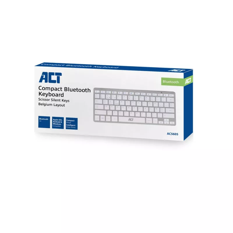 Teclado Bluetooth portátil ACT con distribución Azerty/BE, inalámbrico, blanco, 75%