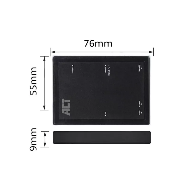 Lector de tarjetas ACT USB 3.0 AC6370 CF MMC MS Duo MicroSD SDHC negro