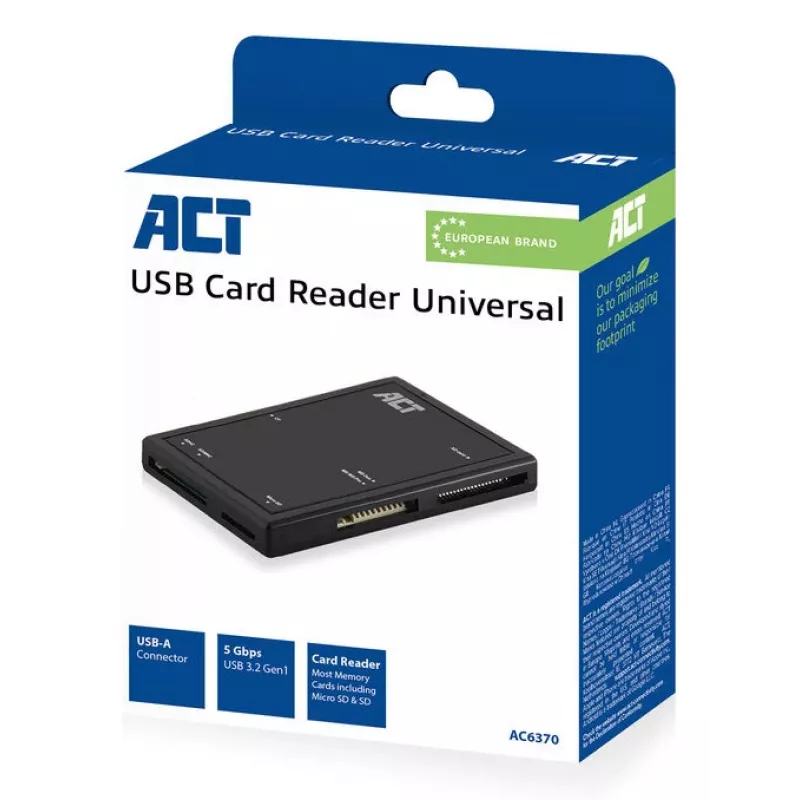 Lector de tarjetas ACT USB 3.0 AC6370 CF MMC MS Duo MicroSD SDHC negro
